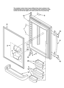 Refrigerator Door Parts Diagram and Parts List for ABB1927VEW10  Amana Refrigerator