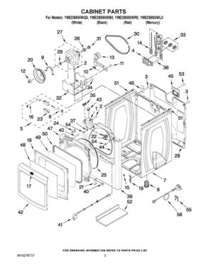 02 - CABINET PARTS Diagram and Parts List for YMEDB850WL0  Maytag Dryer