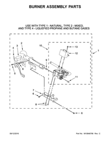 Burner Assembly Parts Diagram and Parts List for CGD126SDW2  Crosley Dryer