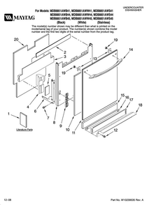 Door And Panel Parts Diagram and Parts List for MDB8851AWS45  Maytag Dishwasher