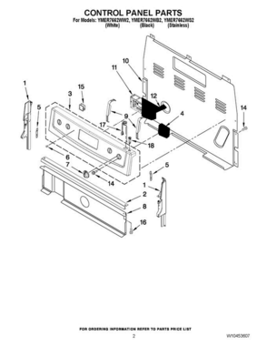 02 - Control Panel Parts Diagram and Parts List for YMER7662WB2  Maytag Range