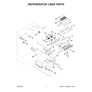 Refrigerator Liner Parts Diagram and Parts List for JB36NXFXRE25  Jenn-Air Refrigerator
