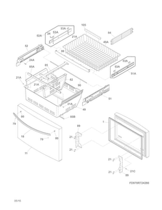 Freezer Drawer, Baskets Diagram and Parts List for CFD28WIQB1  Crosley Refrigerator