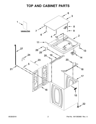 Top And Cabinet Parts Diagram and Parts List for 7MMVWC465JW0  Maytag Washer