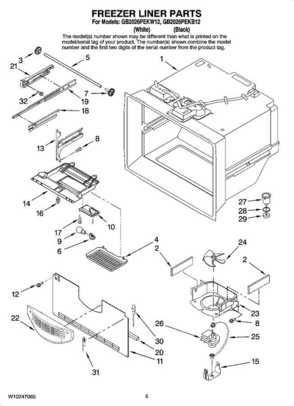 03 - Freezer Liner Parts Diagram and Parts List for GB2026PEKB12  Amana Refrigerator