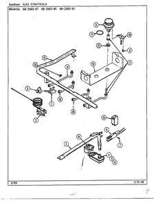 Gas Controls Diagram and Parts List for 68-2563-87  Magic Chef Range