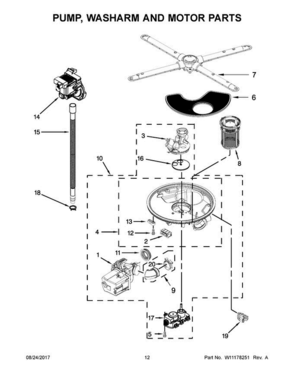 07 - Pump, Washarm And Motor Parts Diagram and Parts List for JDB9200CWX4  Jenn-Air Dishwasher