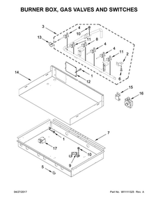 Burner Box, Gas Valves And Switches Diagram and Parts List for JGCP436WP02  Jenn-Air Cooktop