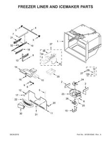 Freezer Liner And Icemaker Parts Diagram and Parts List for MBF2258FEW00  Maytag Refrigerator