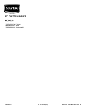 01 - COVER SHEET Diagram and Parts List for YMED6000XG2  Maytag Dryer