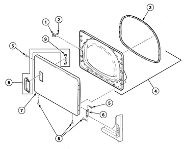 Door Assy Diagram and Parts List for SDG609QF  Speed Queen Dryer