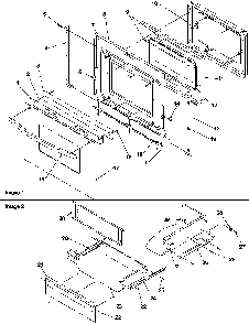 Oven Door And Storage Drawer Diagram and Parts List for ZRTC8500E-P1143617NE  Amana Range