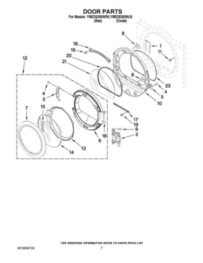 04 - Door Parts Diagram and Parts List for YMEDE500WJ0  Maytag Dryer