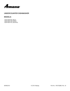 Cover Sheet Diagram and Parts List for ADB1400PYB5  Amana Dishwasher