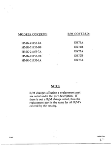 Front Page Diagram and Parts List for 21153-0B  Admiral Refrigerator