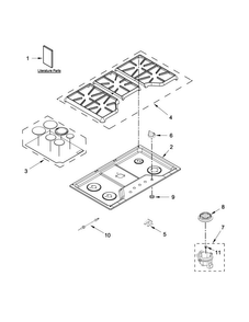 Cooktop, Burner And Grate Parts Diagram and Parts List for MGC7536DE00  Maytag Cooktop