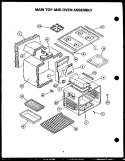 MAIN TOP AND OVEN ASSY Diagram and Parts List for RKT-396  Caloric Microwave Oven Combo