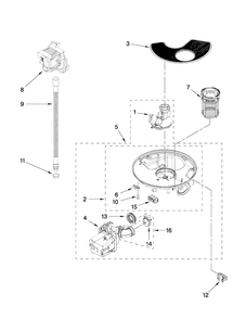 Pump And Motor Parts Diagram and Parts List for ADB1400PYB1  Amana Dishwasher