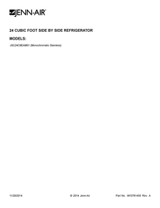 Cover Sheet Diagram and Parts List for JSC24C8EAM01  Jenn-Air Refrigerator