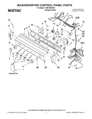 01 - WASHER/DRYER CONTROL PANEL PARTS Diagram and Parts List for YMET3800TW2  Maytag Washer Dryer Combo
