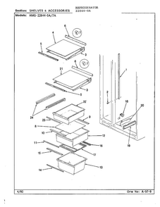 Shelves And Accessories Diagram and Parts List for 22844-0A  Admiral Refrigerator