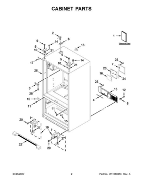 02 - Cabinet Parts Diagram and Parts List for JFI2089WES10  Jenn-Air Refrigerator