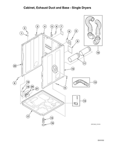 Cabinet/Exhaust Duct/Base - Single Dryers Diagram and Parts List for ADEE8RGS173TW01  Speed Queen Dryer