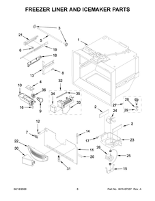 Freezer Liner And Icemaker Parts Diagram and Parts List for JFFCF72DKL00  Maytag Refrigerator