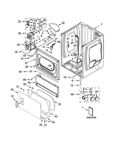 Lower Cabinet And Front Panel Parts Diagram and Parts List for MLE26PDBYW1  Maytag Dryer