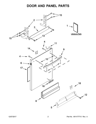 Door And Panel Parts Diagram and Parts List for JDTSS246GS0  Maytag Dishwasher