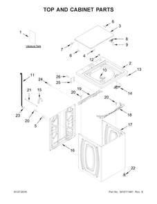 Top And Cabinet Parts Diagram and Parts List for NTW4605EW0  Amana Washer