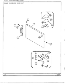 Freezer Outer Door Diagram and Parts List for HMG211360  Admiral Refrigerator