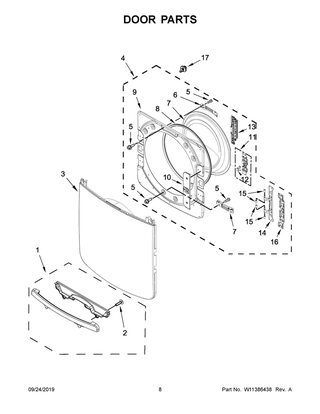 Door Parts Diagram and Parts List for YMED8630HW1  Maytag Dryer