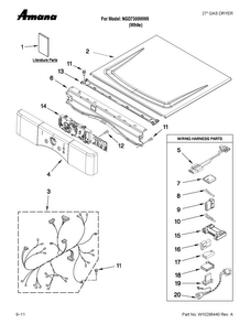Top And Console Parts Diagram and Parts List for NGD7300WW0  Amana Dryer