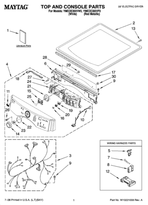 01 - TOP AND CONSOLE PARTS Diagram and Parts List for YMEDE300VF0  Maytag Dryer