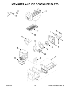 Icemaker And Ice Container Parts Diagram and Parts List for MFI2269FRB05  Maytag Refrigerator