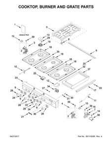 Cooktop, Burner And Grate Parts Diagram and Parts List for JGCP548WP02  Jenn-Air Cooktop