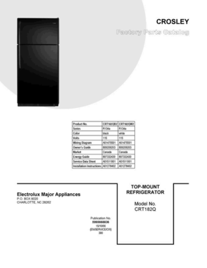 01 - Cover Sheet Diagram and Parts List for CRT182QB2  Crosley Refrigerator