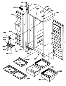 Ref/frz Shelves/lights/hinges Diagram and Parts List for SCD25TW-P1190426WW  Amana Refrigerator