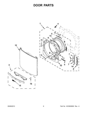 04 - Door Parts Diagram and Parts List for YMED4200BG0  Maytag Dryer
