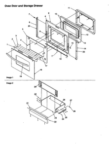 Oven Door And Storage Drawer Diagram and Parts List for ARTSC8650E-P1143907NE  Amana Range