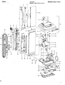 Elite Vacuum Diagram and Parts List for U4671-910  Hoover Upright Vacuum