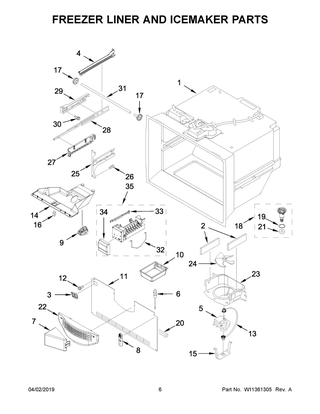 Freezer Liner And Icemaker Parts Diagram and Parts List for JFC2089BEP03  Maytag Refrigerator