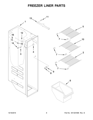 Freezer Liner Parts Diagram and Parts List for ASI2575GRS00  Maytag Refrigerator