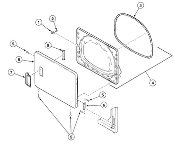 Door Assy Diagram and Parts List for SSG009QF  Speed Queen Dryer