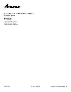 Cover Sheet Diagram and Parts List for AMV1150VAW5  Amana Microwave