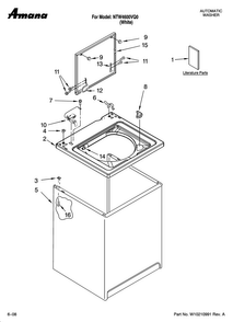 Top And Cabinet Parts Diagram and Parts List for NTW4600VQ0  Amana Washer