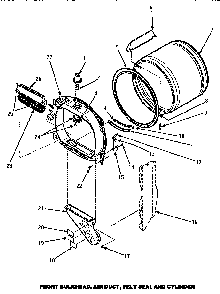 Front Bulkhead, Air Duct, Felt Seal & Cylinder Diagram and Parts List for CE4307W P1163513WW Amana Dryer