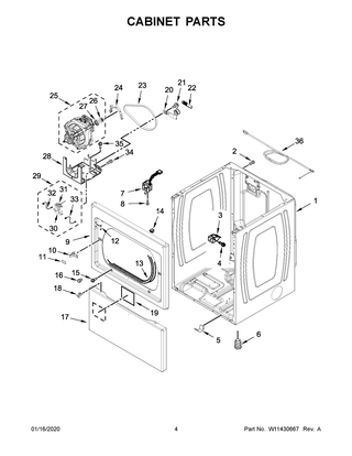 Cabinet Parts Diagram and Parts List for MGDP576KW0  Maytag Dryer
