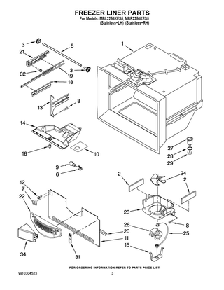 Freezer Liner Parts Diagram and Parts List for MBR2256KES5  Maytag Refrigerator